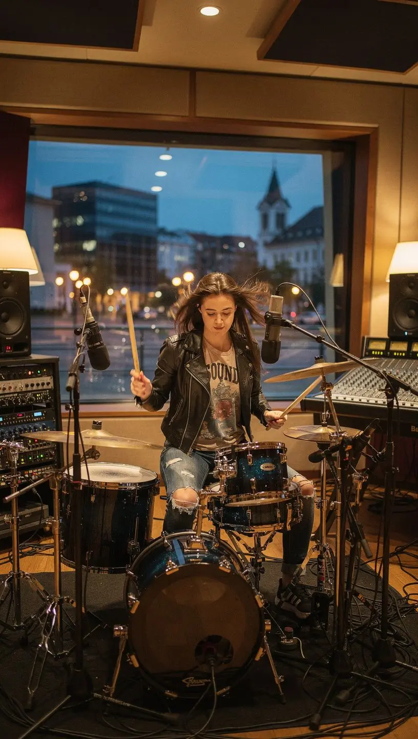 Eine Nahaufnahme von Drumsticks, die auf ein Schlagzeugfell schlagen und dynamische Bewegungen zeigen.