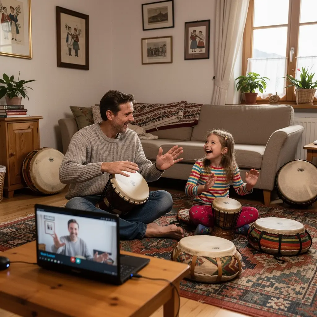 Ein Schüler folgt einem Online-Video-Tutorial für Schlagtechnik.